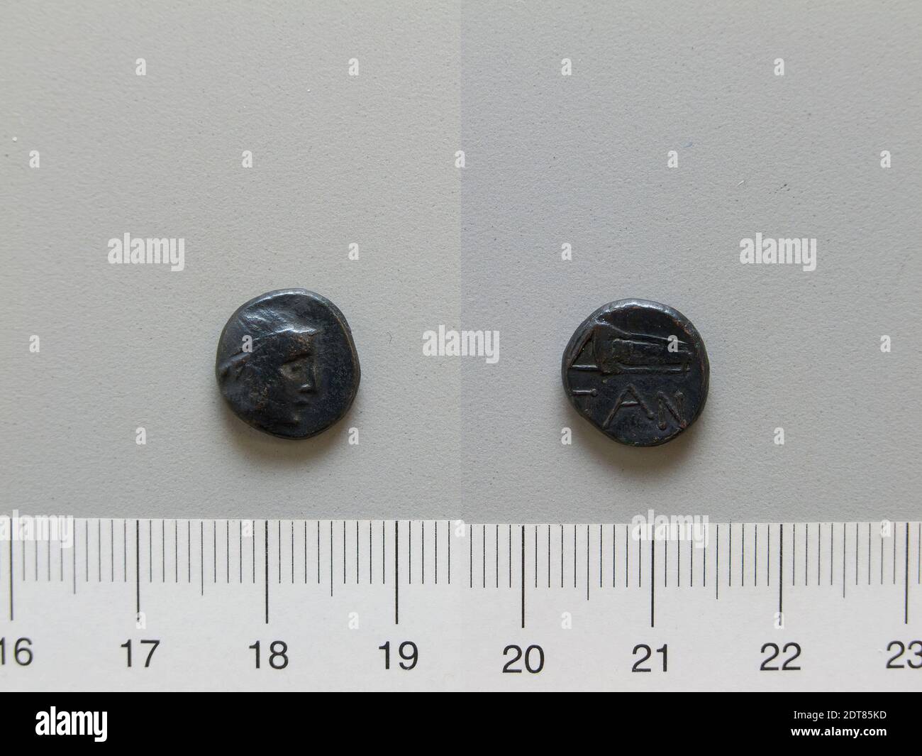 Mint: Panticapaeum, Coin from Panticapaeum, 100–70 B.C., Copper, 1.80 g, 3:00, 12 mm, Made in Panticapaeum, Bosphorus, Greek, 2nd–1st century B.C., Numismatics Stock Photo