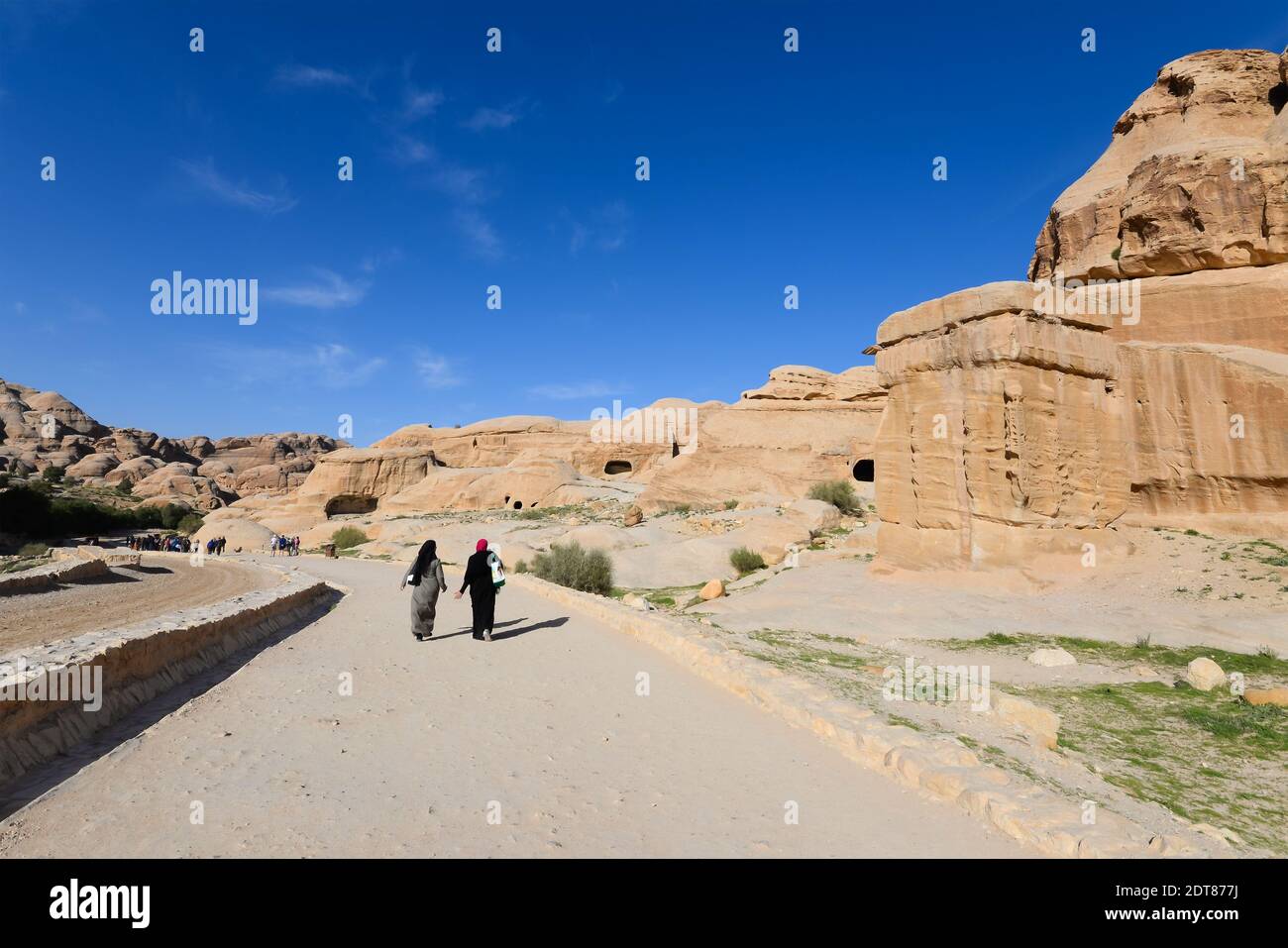 Tourist path to Petra know as Bab as-Siq, the path to the Siq. The main entrance trail walk. Stock Photo