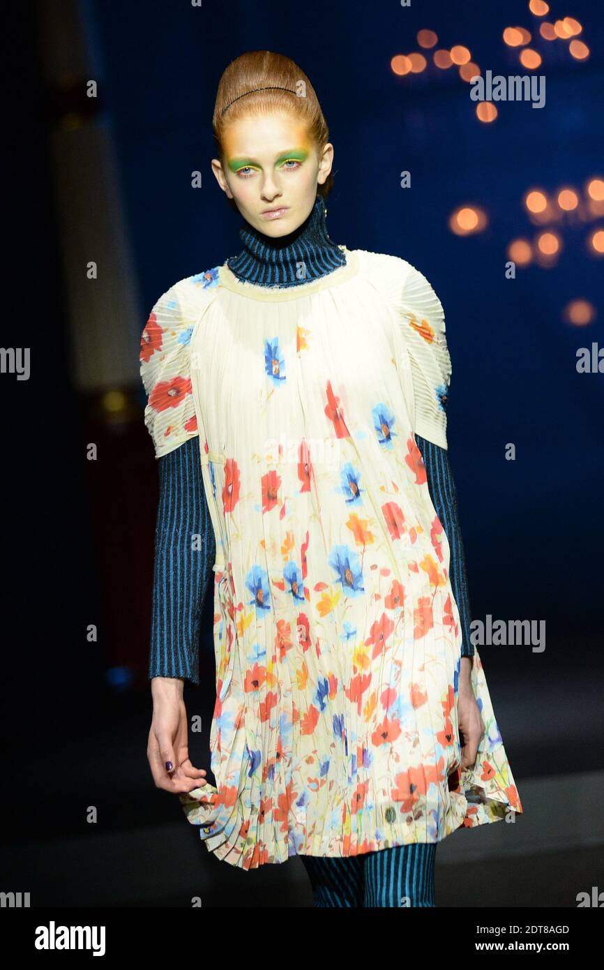 A model displays a creation by German designer Wolfgang Joop for Wunderkind  Fall-Winter 2014-2015 Ready-To-Wear collection show held at Salle Wagram in  Paris, France on March 3, 2014. Photo by Nicolas Briquet/ABACAPRESS.COM