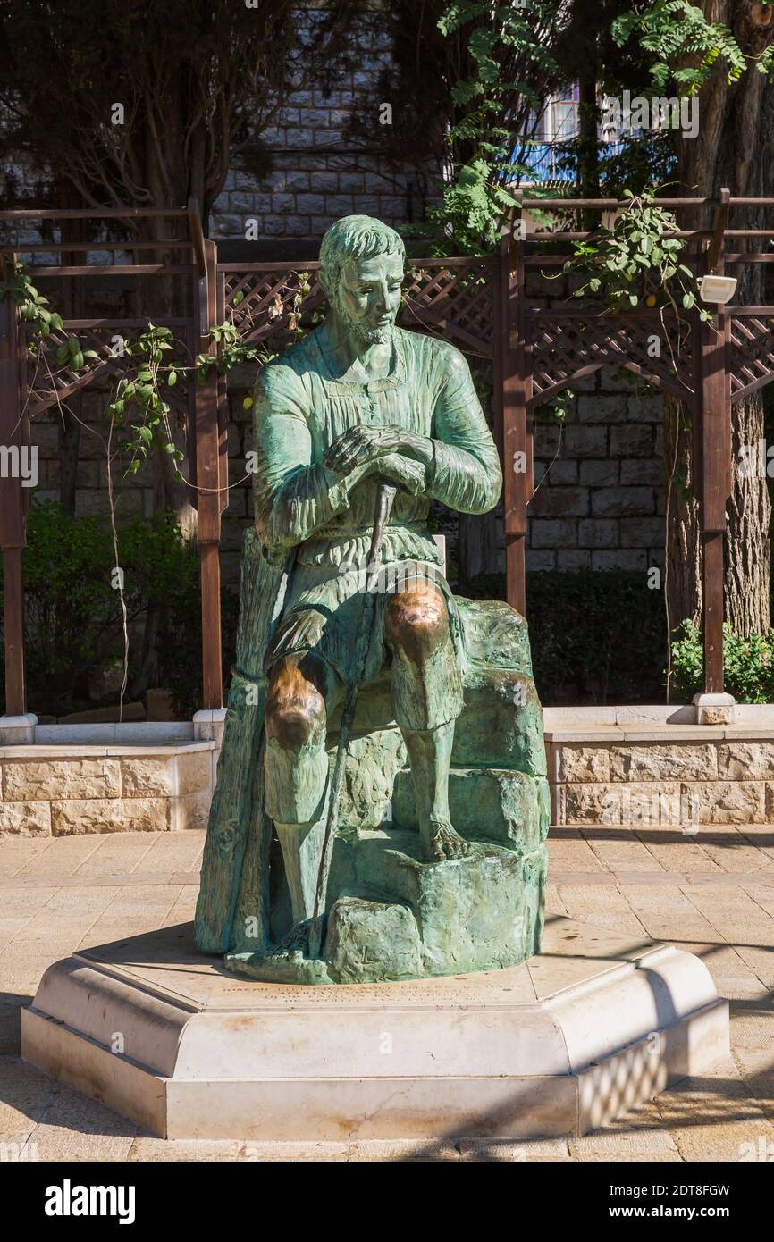 Bronze statue of SaintJoseph in garden in inner courtyard of The