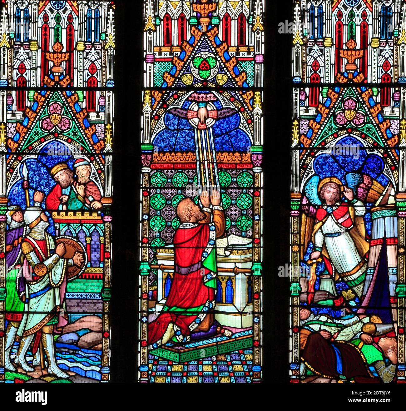 Stained glass window, King Hezekiah, and the Assyrians, by William Wailes, mid 19th century, Ely Cathedral, Cambridgeshire, England Stock Photo