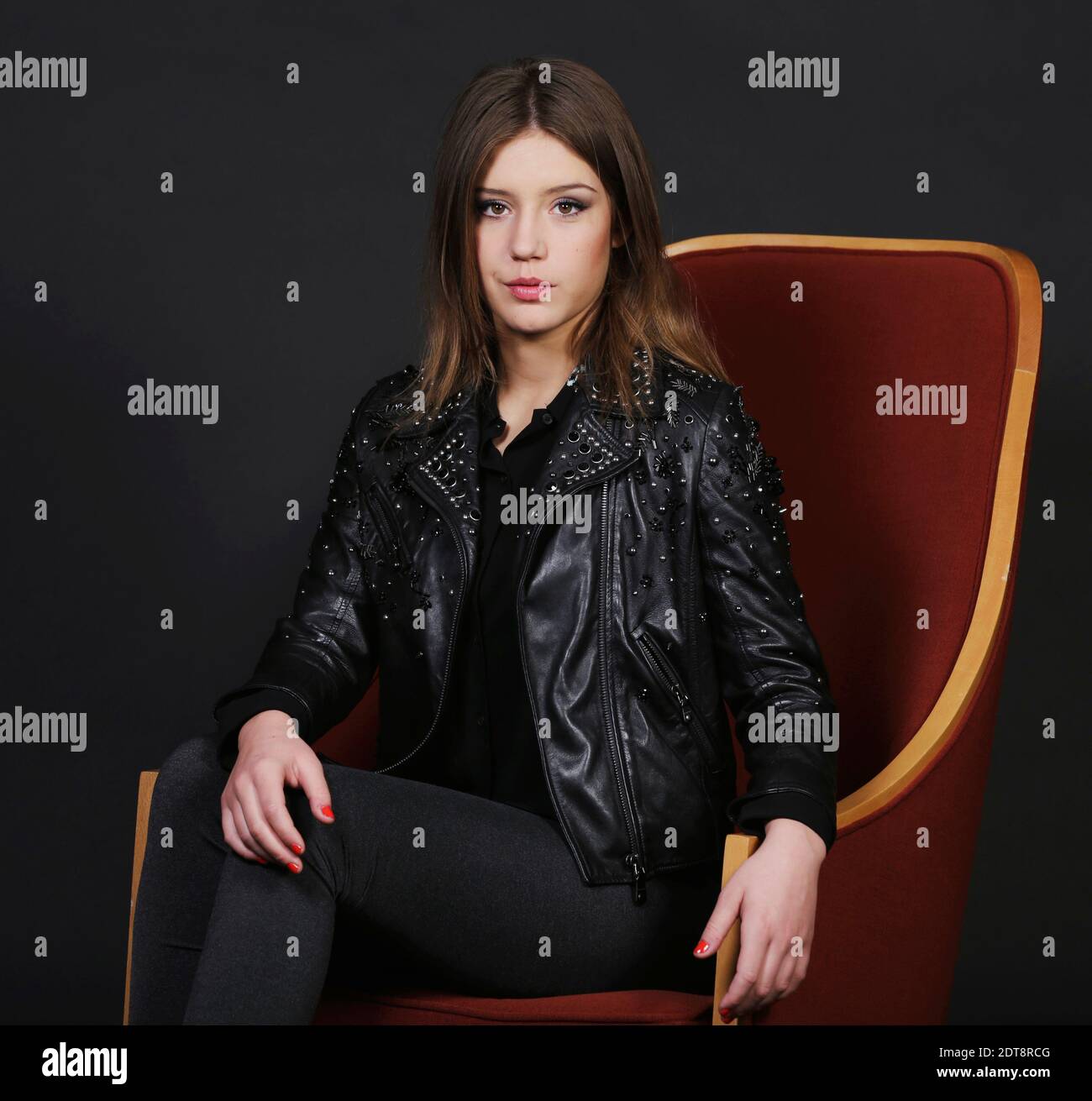 EXCLUSIVE. Adele Exarchopoulos poses for the Cinema award Romy Schneider  prize in Paris, France on March 10, 2014. Adele Exarchopoulos, Lea Seydoux  and Marine Vacth are competiting for the prize given on