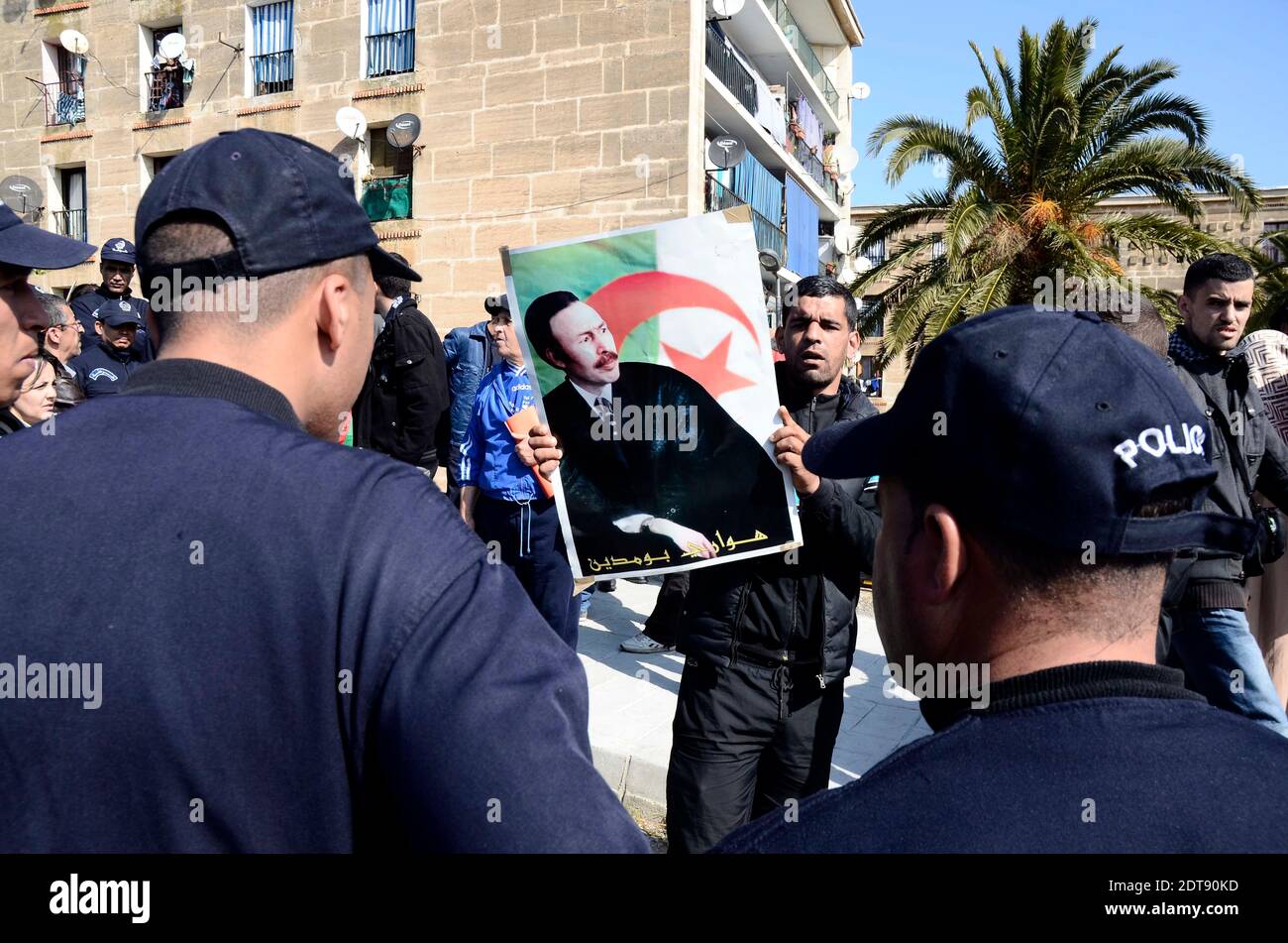 Protesters rally against Algerian presidency election that coming April 17 in Algiers, Algeria on March 12, 2014. Photo by Bilal Bensalem/APP/ABACAPRESS.COM Stock Photo