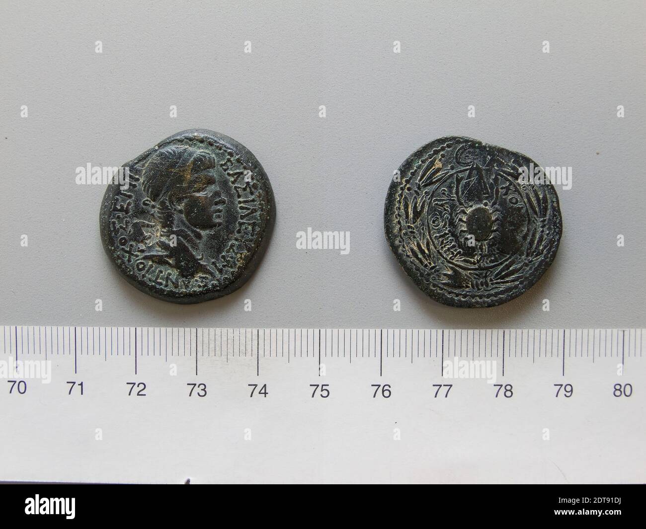 Ruler: Antiochus IV of Commagene, A.D. 17–72, ruled 38–72, Mint: Commagene, Coin of Antiochus IV of Commagene from Commagene, A.D. 38–72, Copper, 14.54 g, 12:00, 29 mm, Made in Commagene, Greek, 1st century A.D., Numismatics Stock Photo