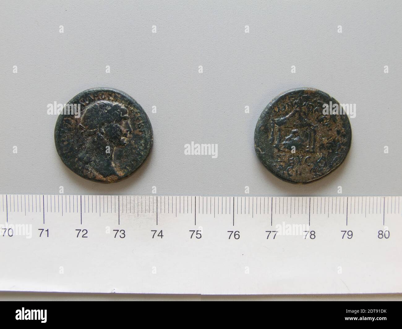 Ruler: Trajan, Emperor of Rome, A.D. 53–117, ruled 98–117, Mint: Seleucia Pieria, Coin of Trajan, Emperor of Rome from Seleucia Pieria, A.D. 98–117, Copper, 12.16 g, 1:00, 25.5 mm, Made in Seleucia Pieria, Syria, Greek, 1st–2nd century A.D., Numismatics Stock Photo