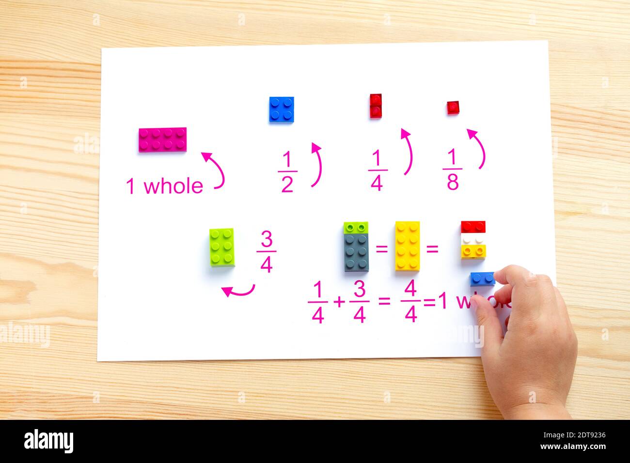 Multi Colored Plastic Blocks To Teach Simple Fractions Stock Photo