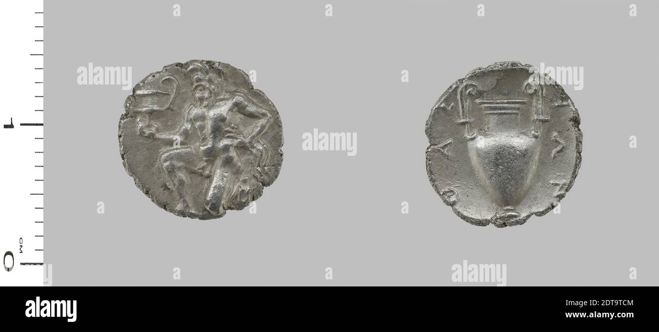 Mint: Thasos, Trihemidrachm from Thasos, 411–350 B.C., Silver, 0.81 g, 1:00, 11.2 mm, Made in Thasos, Islands off Thrace, Greek, 5th–4th century B.C., Numismatics Stock Photo