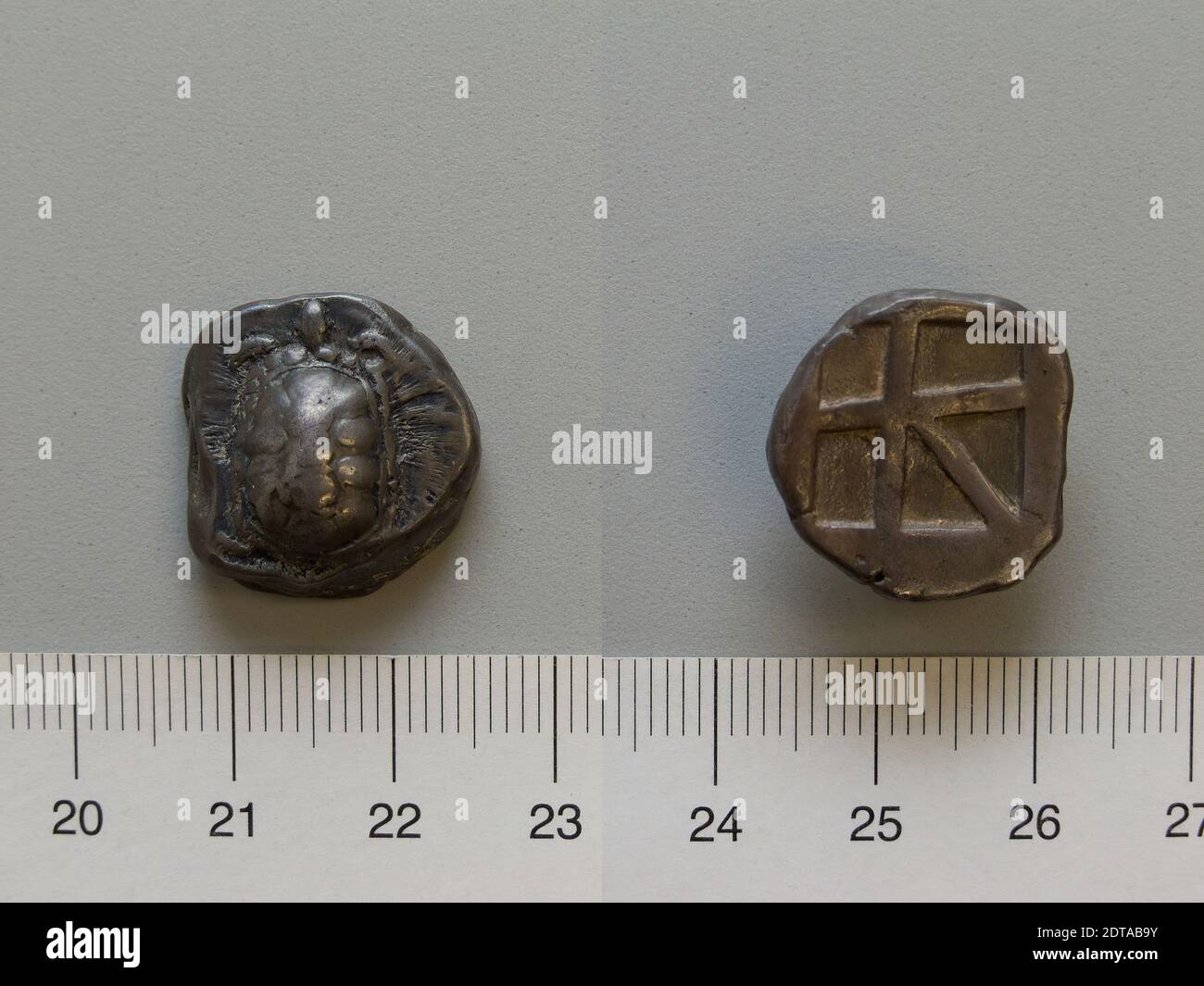 Mint: Aegina, Stater from Aegina, 404–375 B.C., Silver, 12.36 g, 12:00, 19.5 mm, Made in Aegina, Greek, 5th–4th century B.C., Numismatics Stock Photo