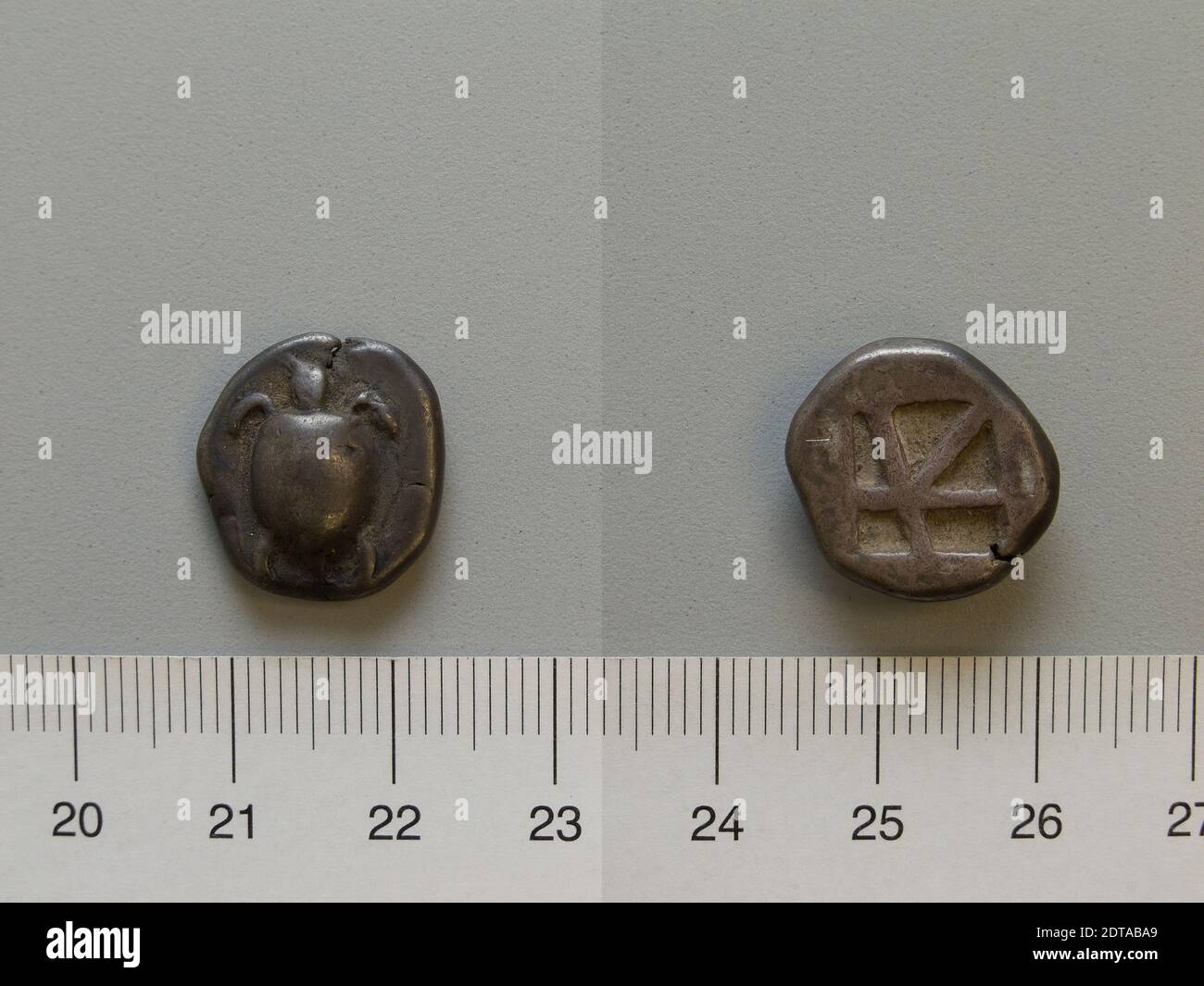 Mint: Aegina, 1 Drachm from Aegina, 550–456 B.C., Silver, 5.93 g, 7:00, 17.0 mm, Made in Aegina, Greek, 6th–5th century B.C., Numismatics Stock Photo