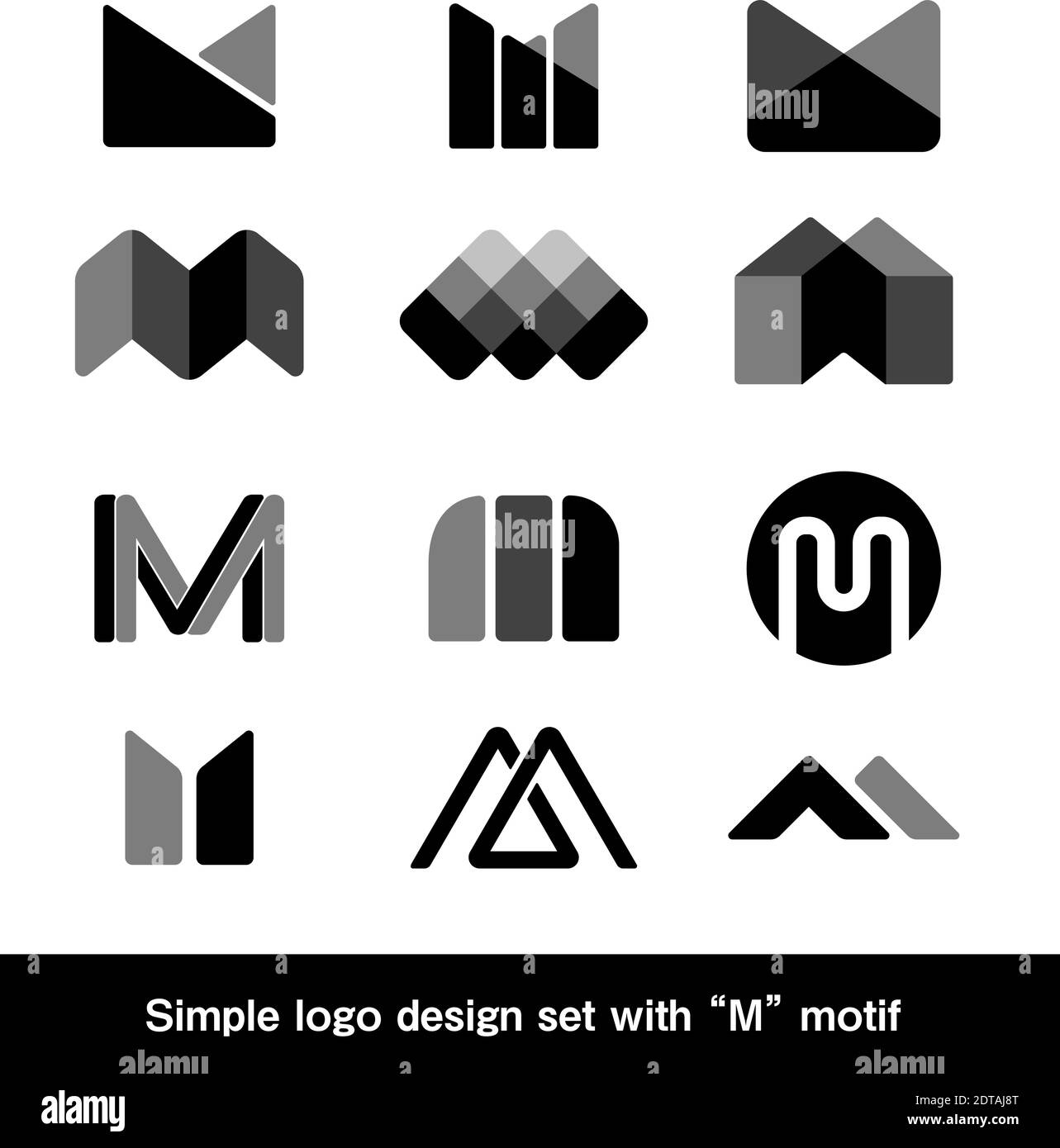 Simple logo design set with 'M' motif. Vector illustration. Stock Vector