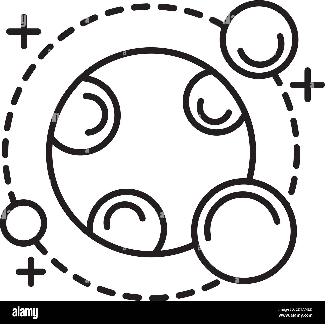 planet with three satellites orbiting around line style icon Stock Vector