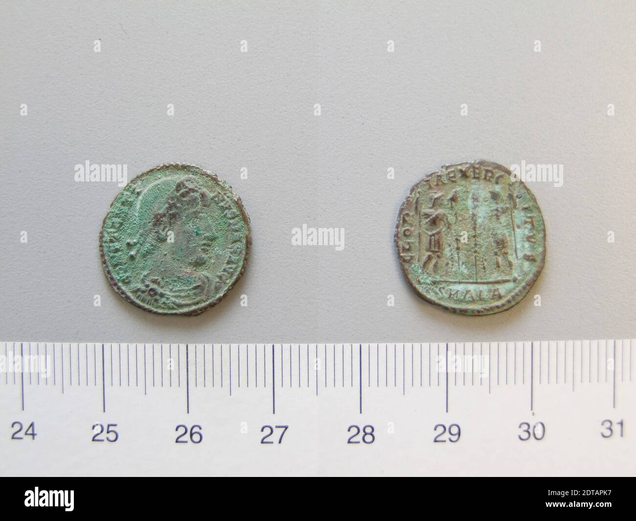 Ruler: Constantine I, Emperor of Rome, A.D. 285–337, ruled A.D. 306–337, Mint: Alexandria, 1 Nummus of Constantine I, Emperor of Rome from Alexandria, 335–37, Argentiferous bronze, 1.92 g, 11:00, 18.2 mm, Made in Alexandria, Egypt, Roman, 4th century, Numismatics Stock Photo