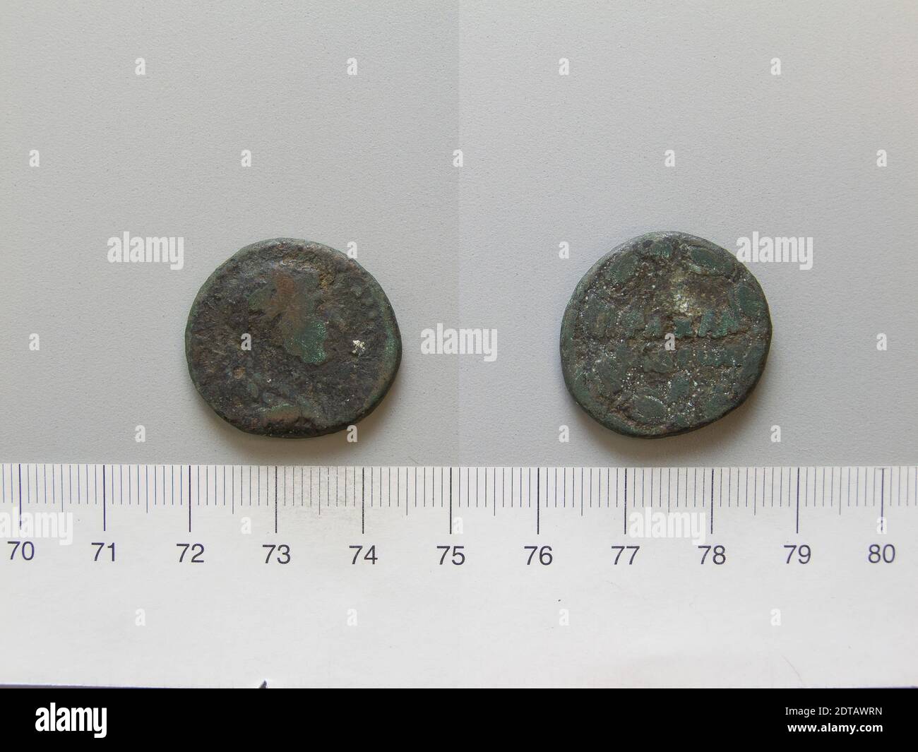 Ruler: Trajan, Emperor of Rome, A.D. 53–117, ruled 98–117, Mint: Chalcis, Coin of Trajan, Emperor of Rome from Chalcis, 98–117, Copper, 9.56 g, 1:00, 24.80 mm, Made in Chalcis, Euboea, Roman, 1st–2nd century, Numismatics Stock Photo