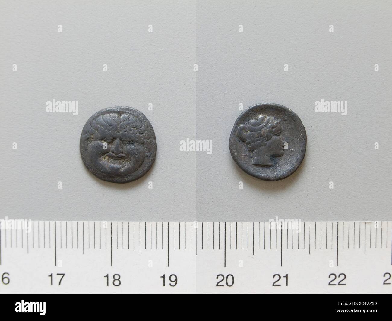 Mint: Neapolis, Coin from Neapolis, 411–350 B.C., Copper, 1.59 g, 3:00, 13.5 mm, Made in Neapolis, Macedonia, Greek, 5th–4th century B.C., Numismatics Stock Photo