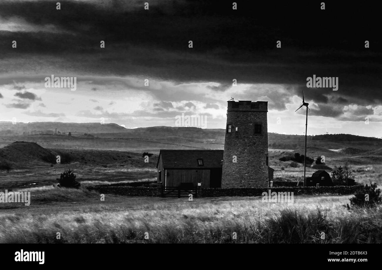 Crenelated tower at the Snook on the Holy Island of Lindisfarne Stock Photo