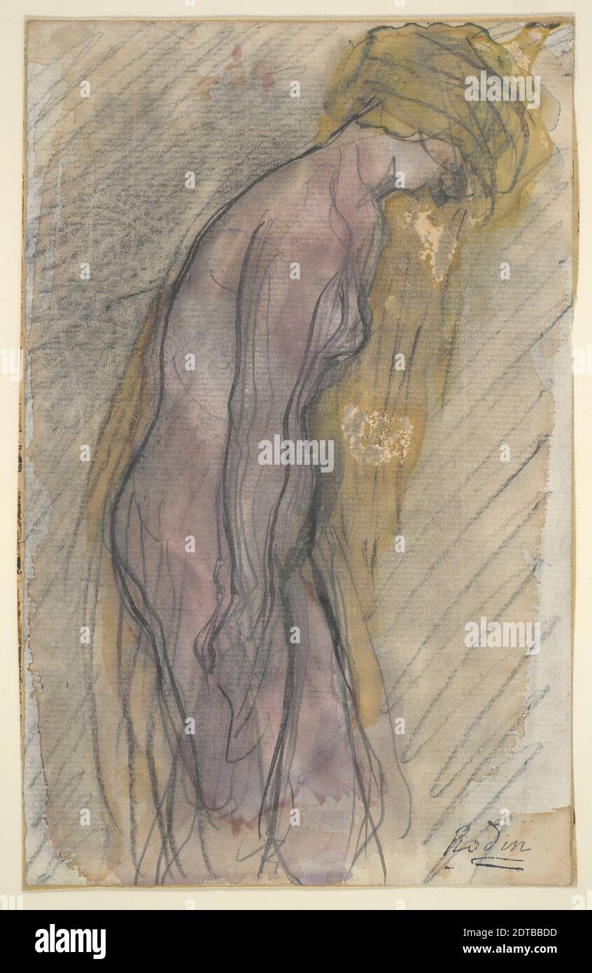 Artist, formerly attributed to: Auguste Rodin, French, 1840–1917, Study of nude (standing profile, figure cut off at knees), Watercolor, ink and graphite, sheet: 20.2 × 12.8 cm (7 15/16 × 5 1/16 in.), Made in France, French, 19th century, Works on Paper - Drawings and Watercolors Stock Photo