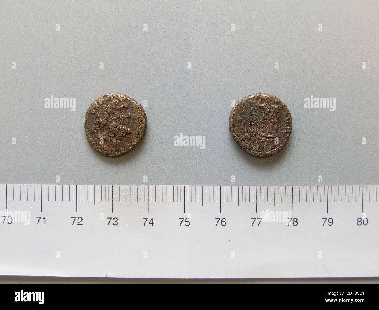 Ruler: Ptolemaeus, ca. 85-40 B.C.Mint: Chalcis sub Libano, Coin of Ptolemaeus from Chalcis sub Libano, 85–40 B.C., Copper, 4.99 g, 12:00, 17.6 mm, Made in Chalcis sub Libano, Roman, 1st century B.C., Numismatics Stock Photo