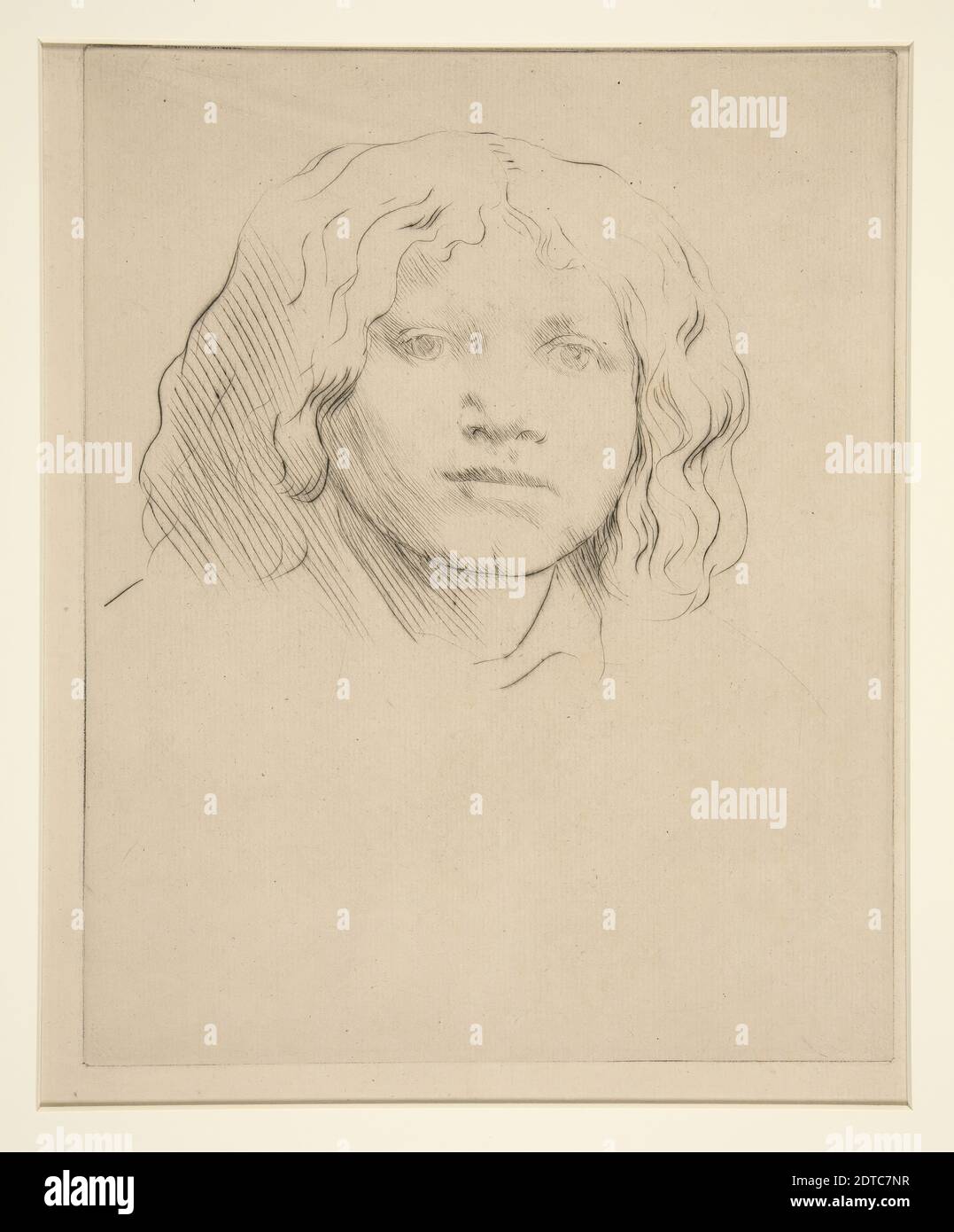 Artist: Alphonse Legros, French, 1837–1911, Tete d’Enfant Italien (Head of Italian Child), Drypoint and etching, platemark: 25 × 20 cm (9 13/16 × 7 7/8 in.), French, 19th century, Works on Paper - Prints Stock Photo
