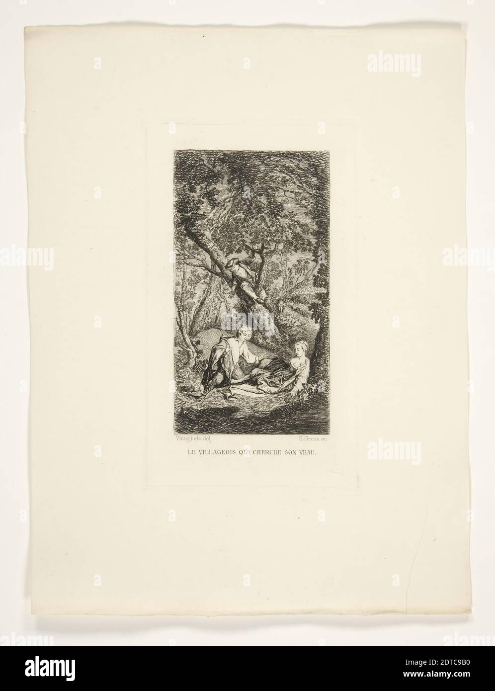 Artist: Gustave-Marie Greux, French, 1838–1919, After: Nicolas Vleughels,  French, born Flanders, 1668–1737, Le Villageois Qui Cherche son Veau,  Etching, platemark: 13.2 × 8.2 cm (5 3/16 × 3 1/4 in.), French, 19th  century, Works on Paper - Prints Stock ...