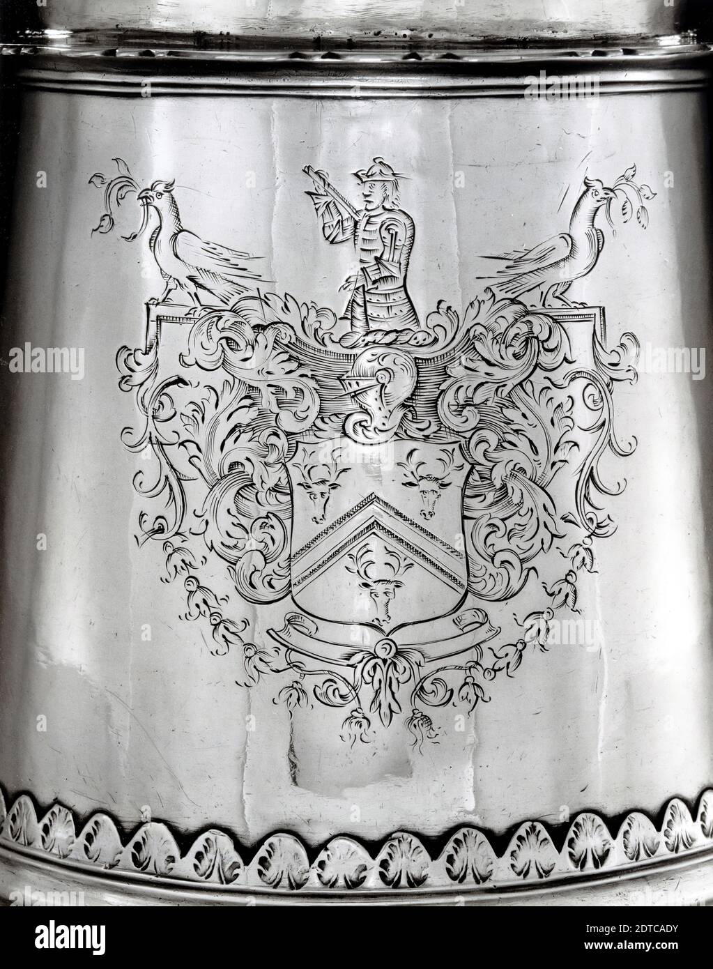 Maker: John Brevoort, w. c. 1742 - 1764, Tankard, ca. 1735–45, Silver, 6  5/8 in. (16.8 cm), Made in New York, New York, American, 18th century,  Containers - Metals Stock Photo - Alamy