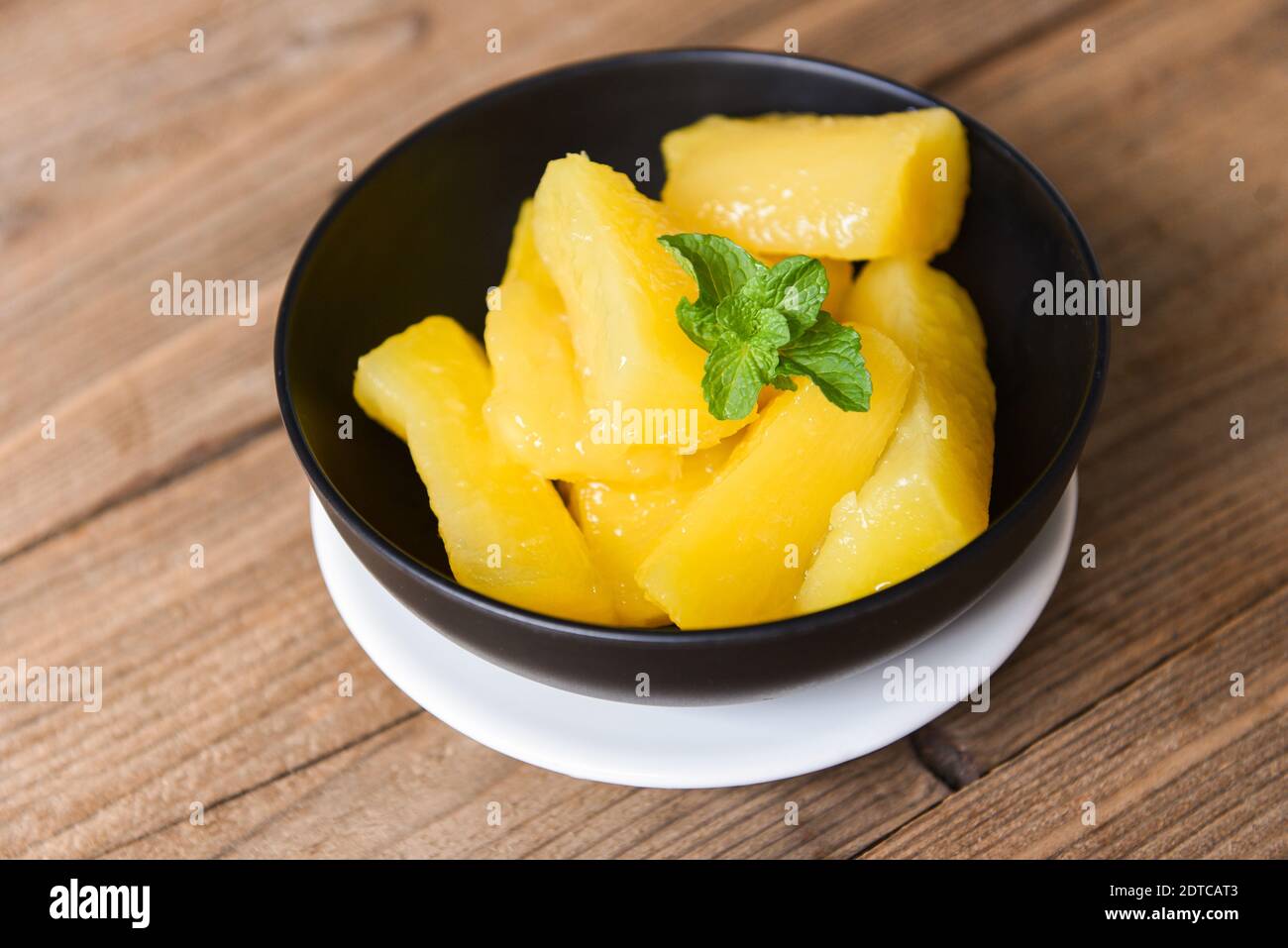 Boiled cassava root dessert Thai food or brazilian food cassava mandioca frita, Other name (manihot esculenta, yuca, manioc, mandioca, Brazilian arrow Stock Photo