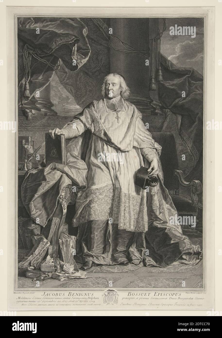Artist: Pierre Imbert Drevet, French, 1697–1739, After: Hyacinthe Rigaud, French, 1659–1743, Portrait of Jacques Benigne Bossuet, Engraving, 52.4 × 36 cm (20 5/8 × 14 3/16 in.), French, 18th century, Works on Paper - Prints Stock Photo