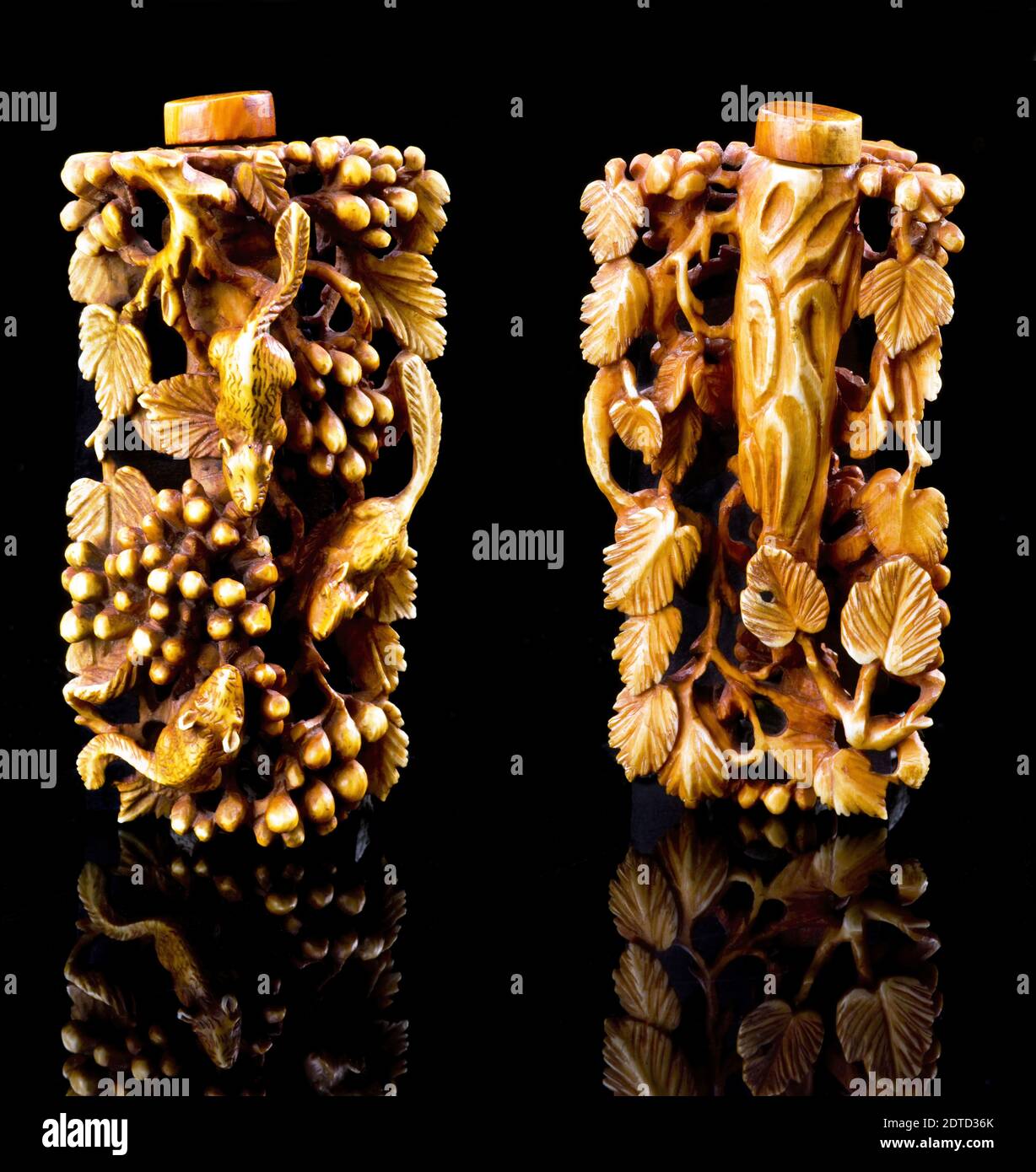 19th Centure Chinese ivory snuff bottle front and back of  bottle. Stock Photo