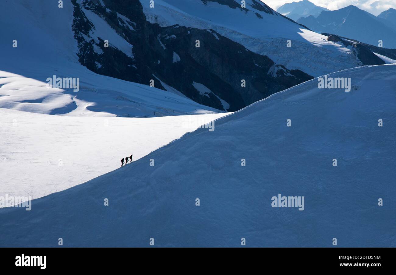 Switzerland, Monte Rosa, Climbers on mountain ridge at Monte Rosa ...