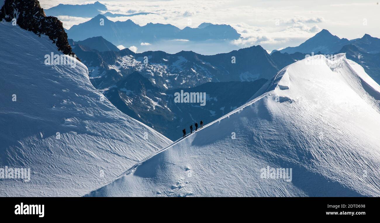 Switzerland, Monte Rosa, Aerial view of mountain ridge in Monte Rosa ...