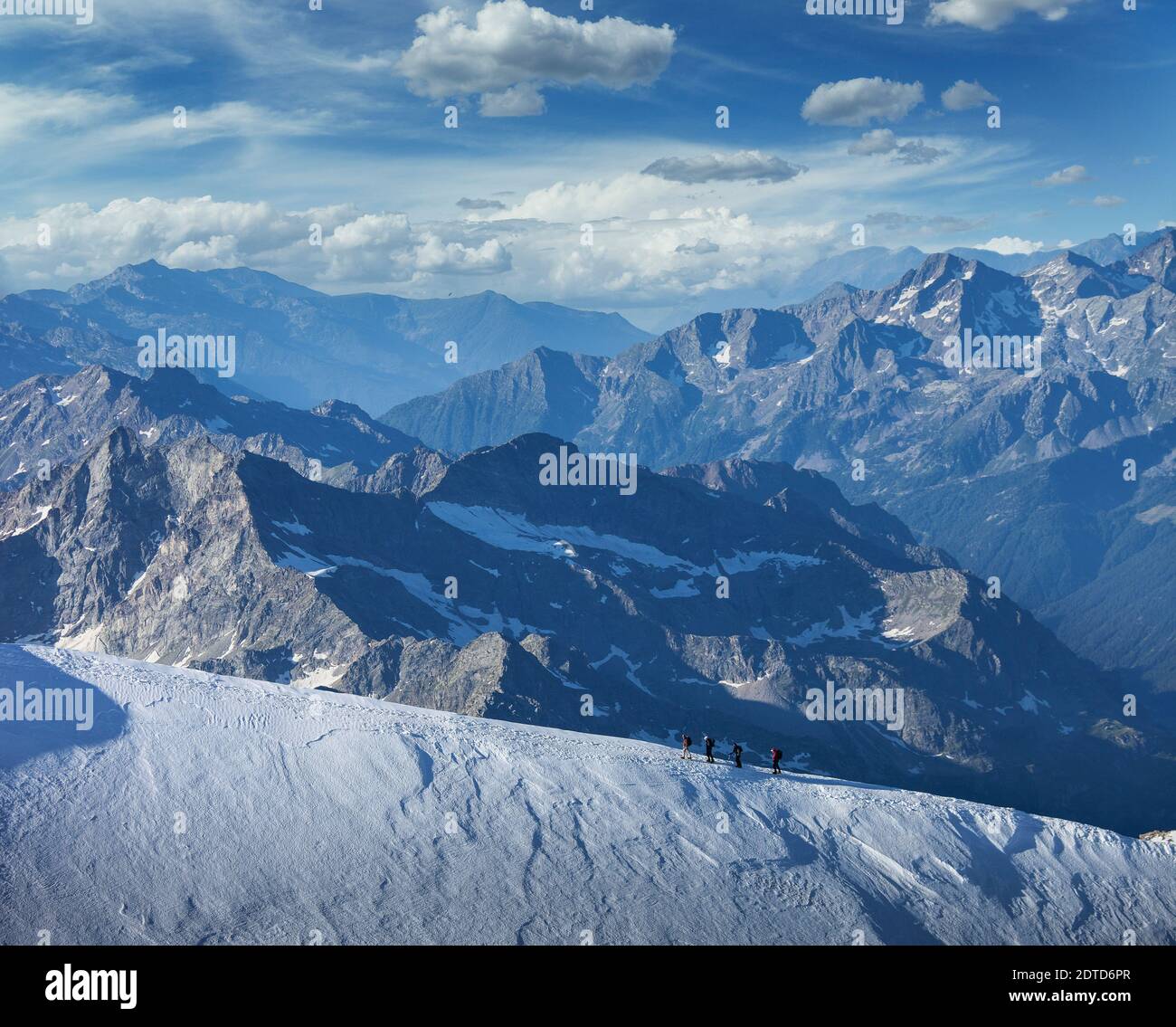 Switzerland, Monte Rosa, Climbers on mountain ridge at Monte Rosa ...