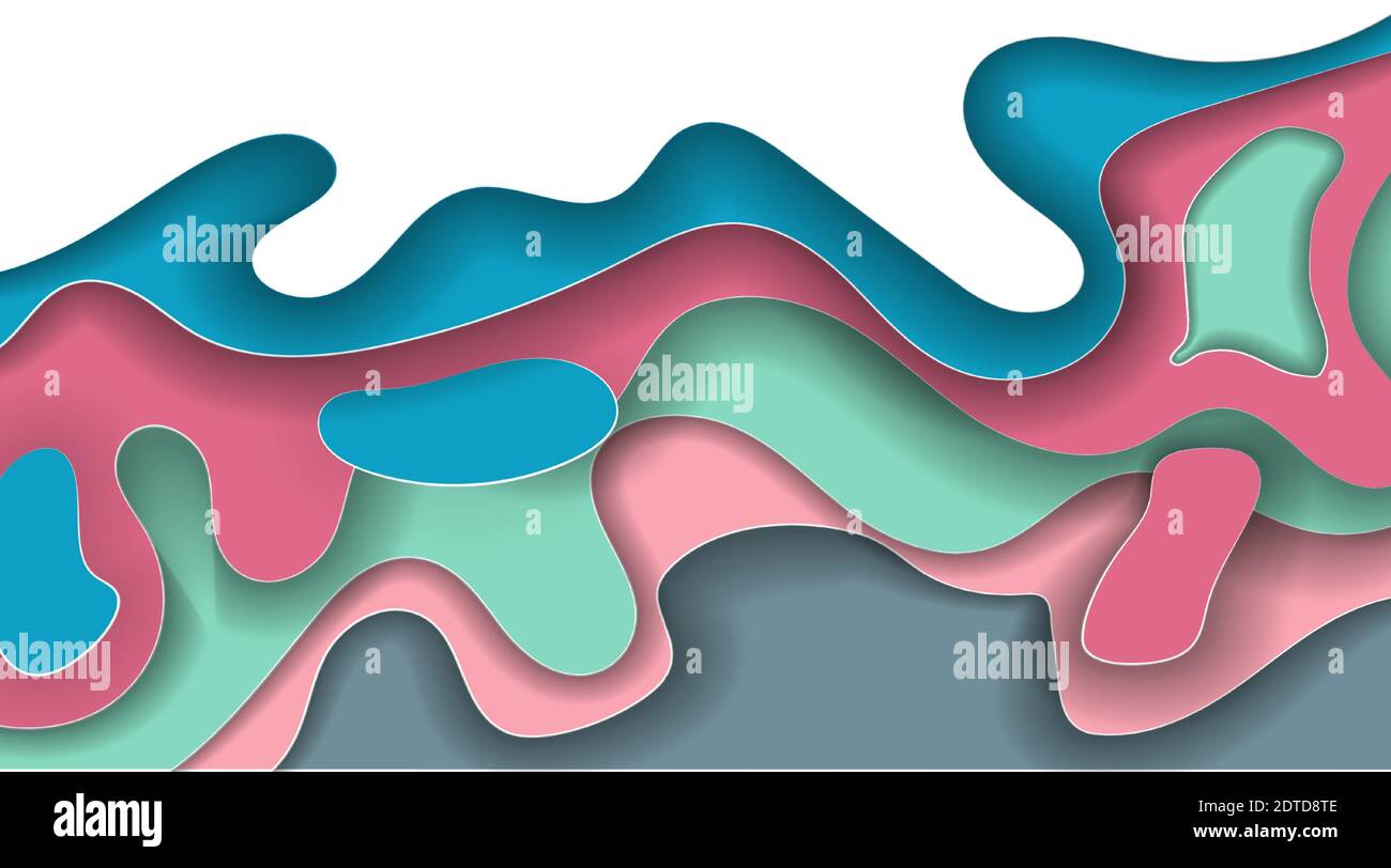 Paper cut vector layout design. Colorful wavy background with deep 3D ...