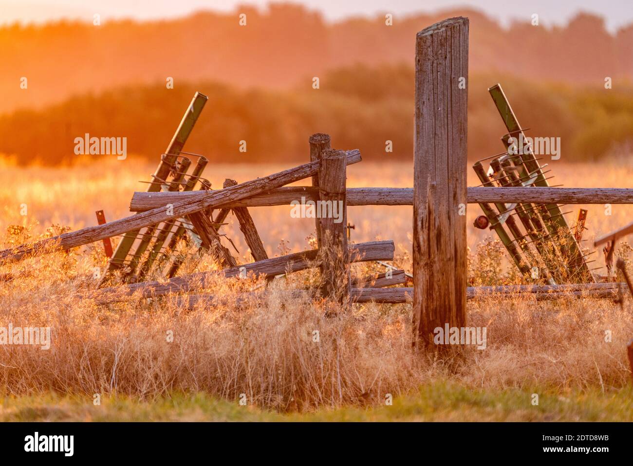 USA, Idaho, Bellevue, Damaged wooden fence Stock Photo
