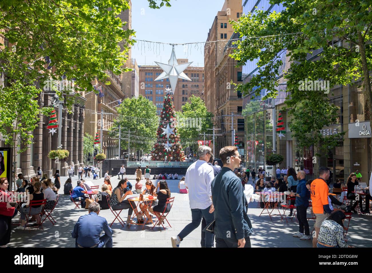 Christmas Tree in Martin Place Sydney city centre on a summers day