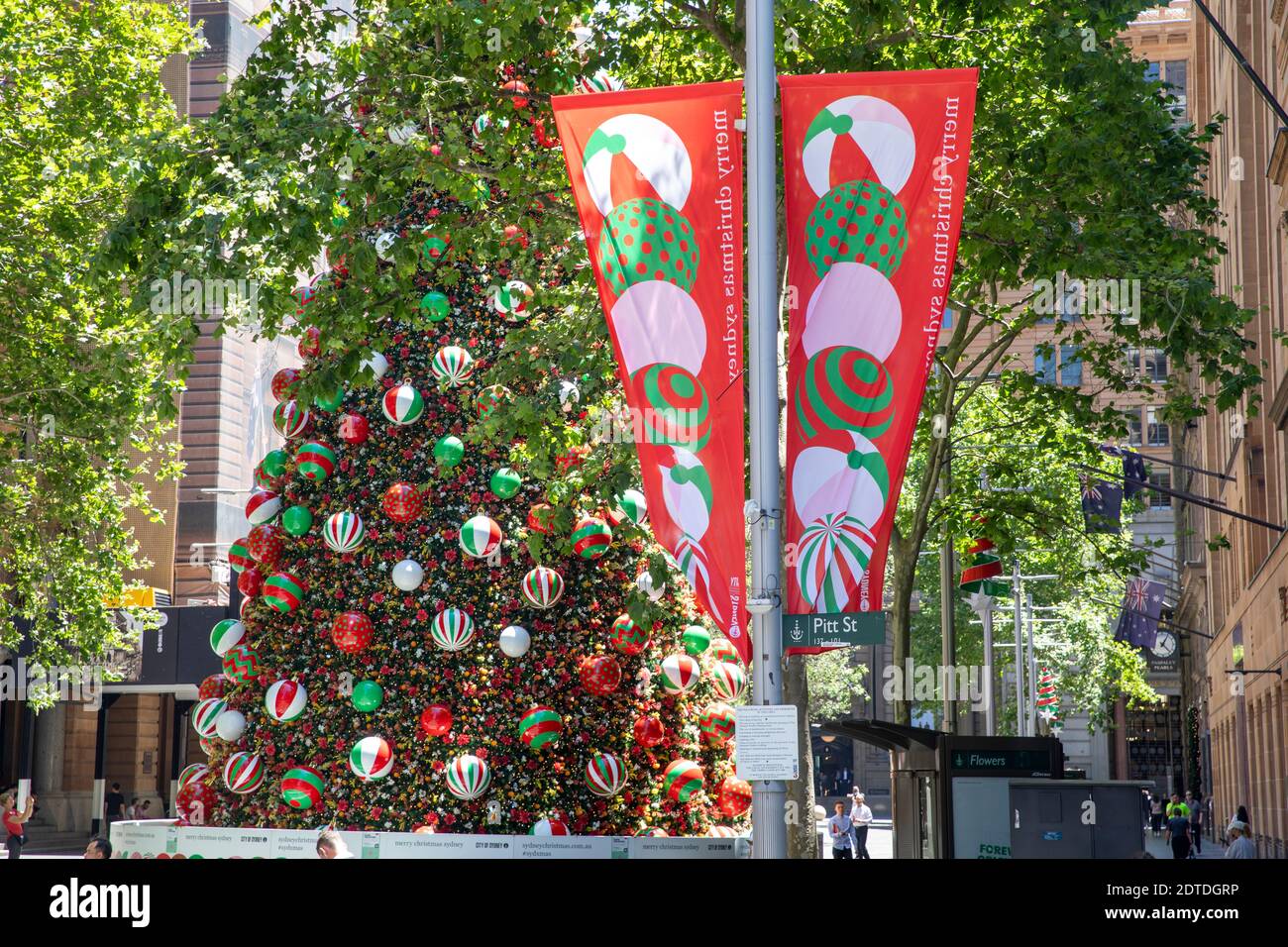 Christmas Tree in Martin Place Sydney city centre on a summers day