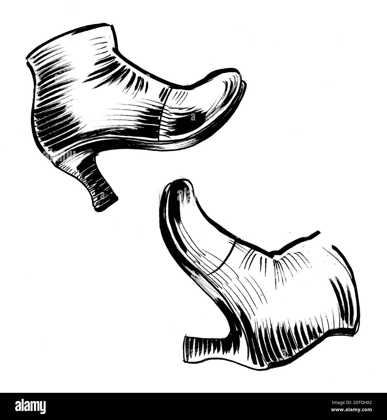 Pair of shoes. Ink black and white drawing Stock Photo Alamy