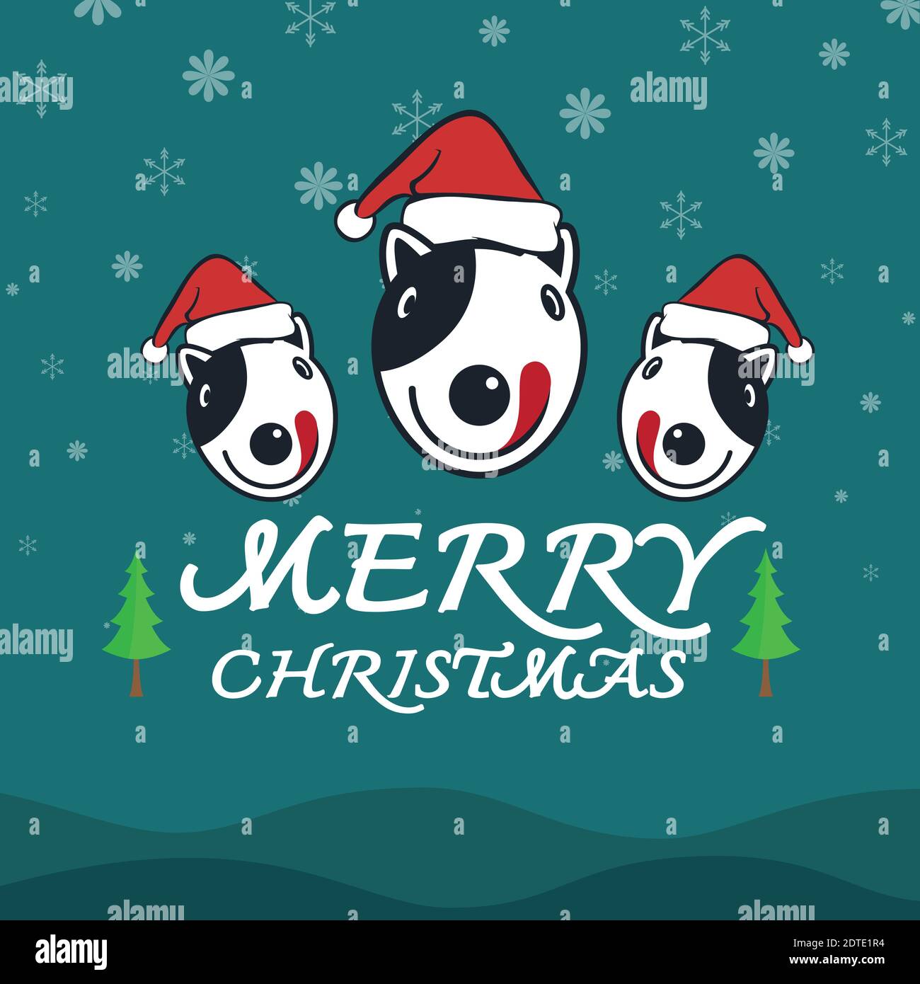 Vector merry christmas greeting dog card on blue background Stock Vector