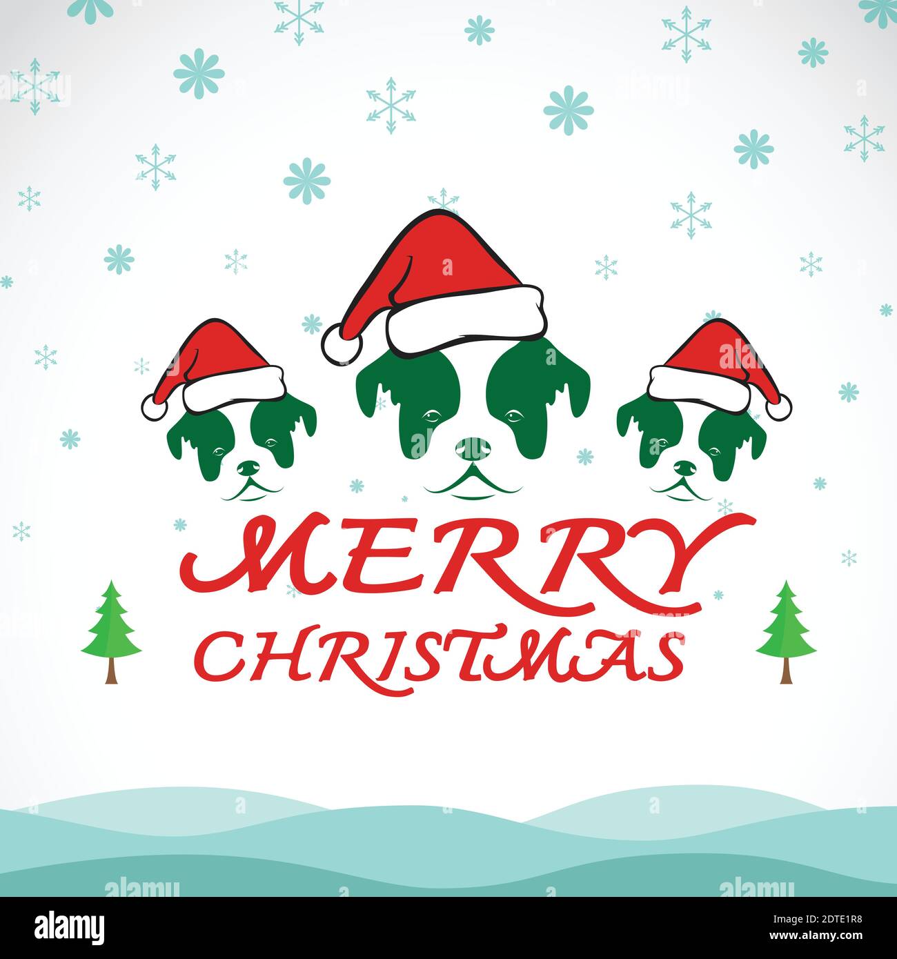 Vector merry christmas greeting dog card on white background Stock Vector