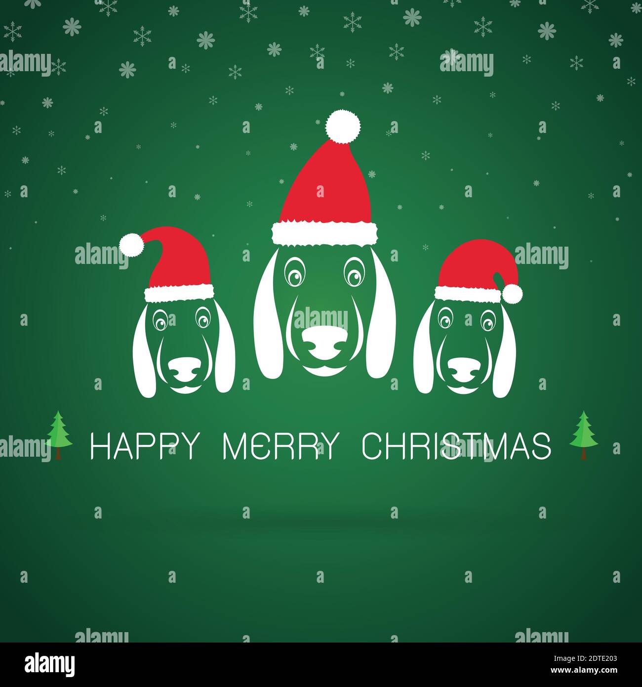 Vector merry christmas greeting dog card on green background Stock Vector
