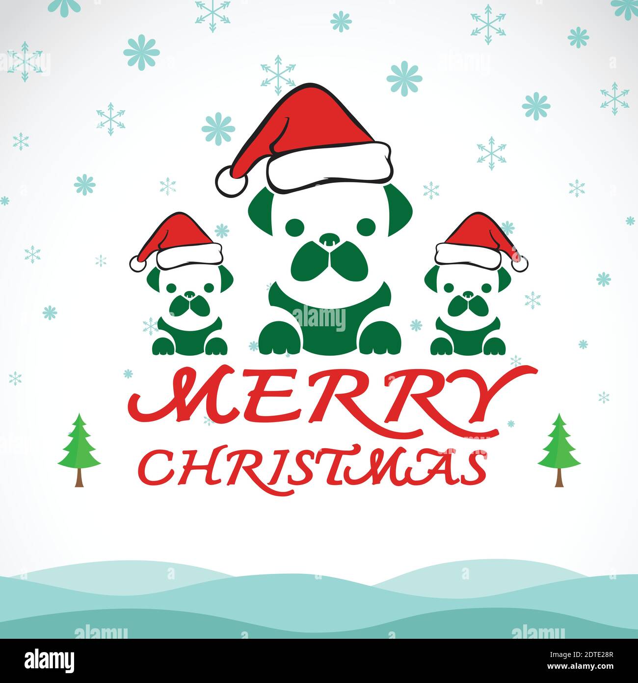 Vector merry christmas greeting dog card on whiet background Stock Vector