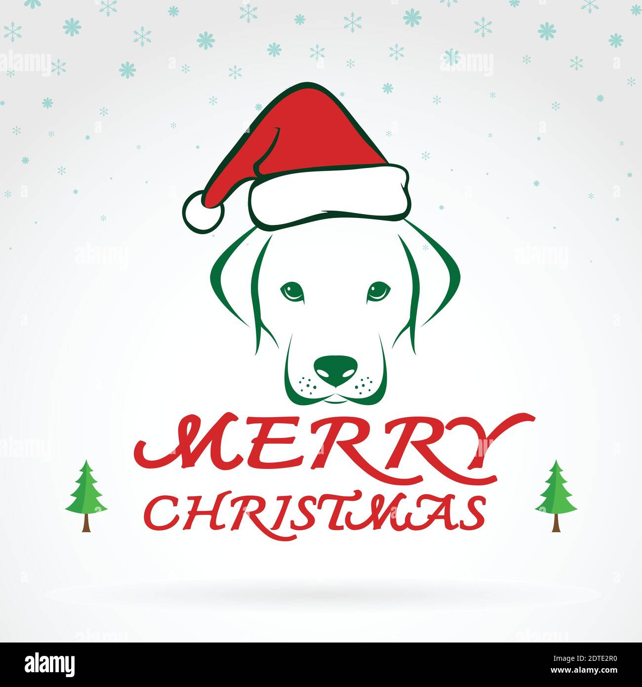 Vector image of an dog and santa hats on white background.  Merry Christmas lettering Stock Vector