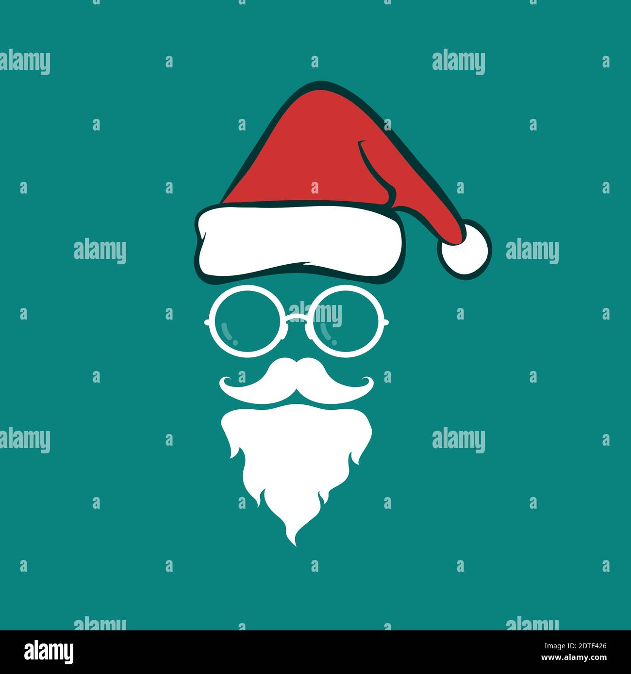 Santa hats and beards and eyeglasses on blue background. Christmas icon Stock Vector