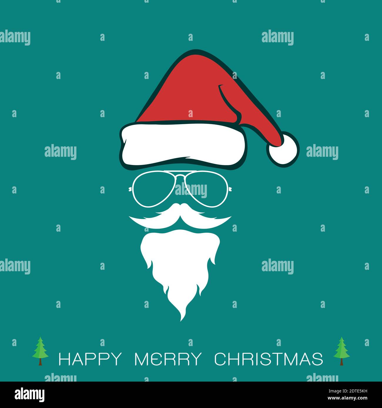 Santa hats and beards and eyeglasses on blue background. Christmas icon Stock Vector