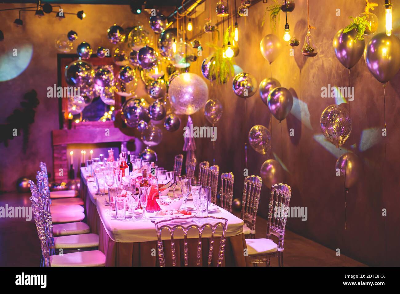 Decoration Interior Elements Of Restaurant Venue Banquet Hall With Multicoloured Different Helium Balloons On A Indoor Corporate Event Or Wedding Rec Stock Photo Alamy