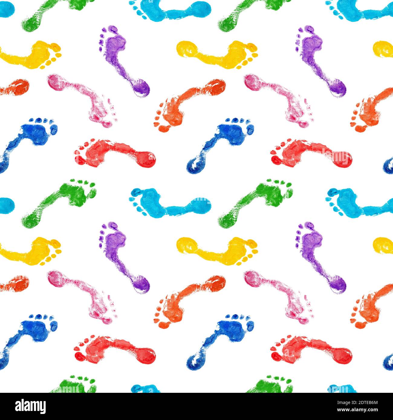 Seamless pattern of colorful human footprints white background isolated