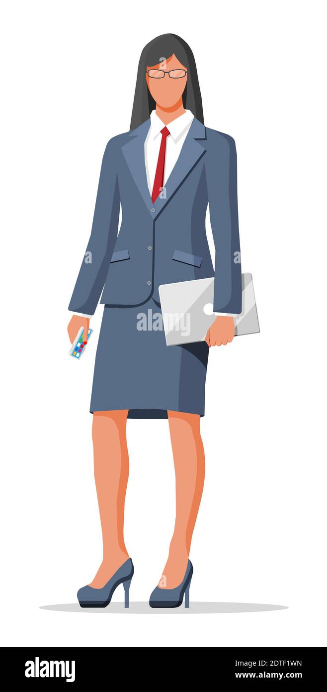 Businesswoman in grey suit isolated on white. Female character. Business woman with laptop and smartphone. Office employee or worker, manager, sales, bank clerk. Flat cartoon vector illustration Stock Vector Image & Art - Businesswoman in grey suit isolated on white. Female character. Business woman with laptop and smartphone. Office employee or worker, manager, sales, bank clerk. Flat cartoon vector illustration Stock Vector Image & Art -