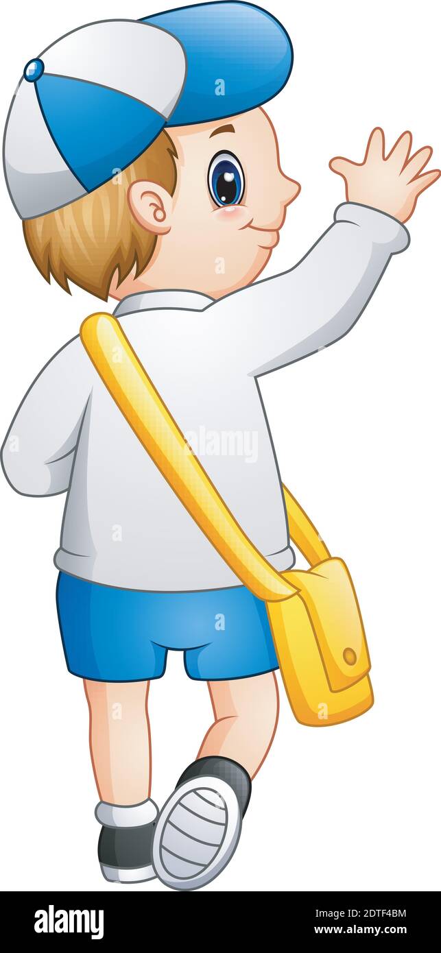 Vector illustration of Cute boy in a school uniform go to school Stock ...
