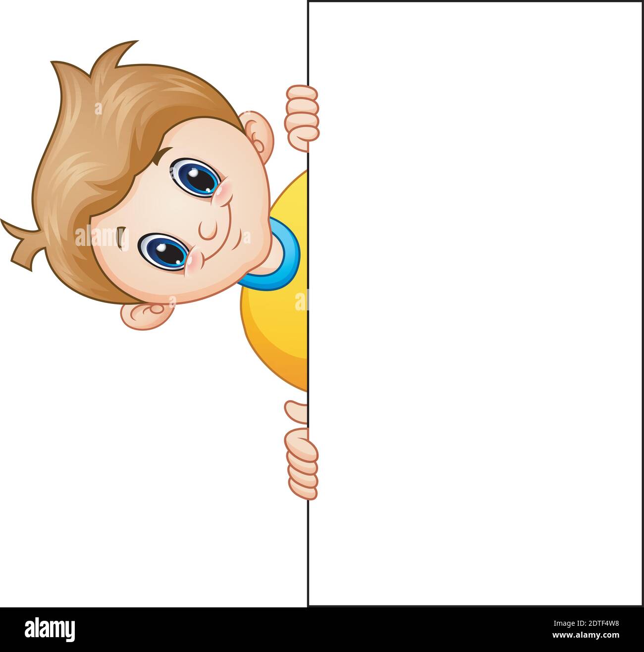 Vector illustration of Cartoon boy with holding blank sign Stock Vector