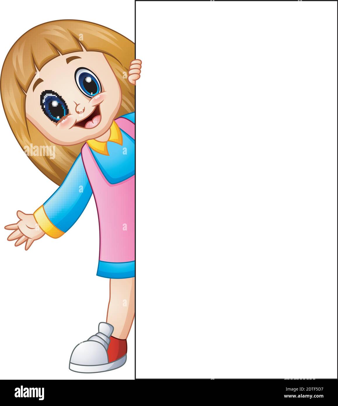 Cartoon illustration of girl holding blank sign Stock Vector Image ...