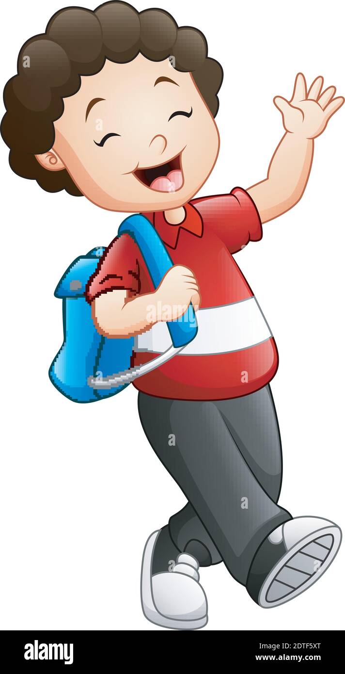 Vector illustration of Cute boy go to school Stock Vector Image & Art ...