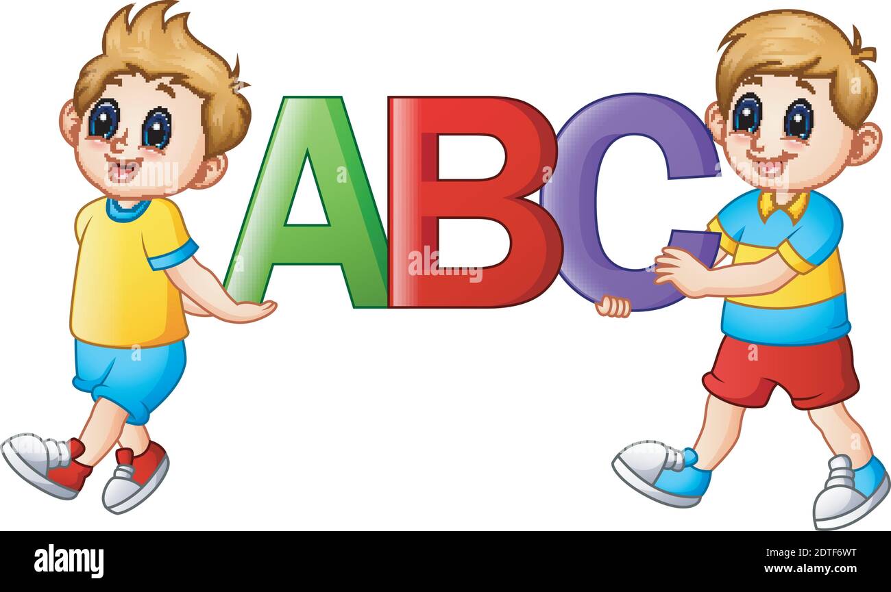 Cartoon illustration of kids holding alphabets Stock Vector